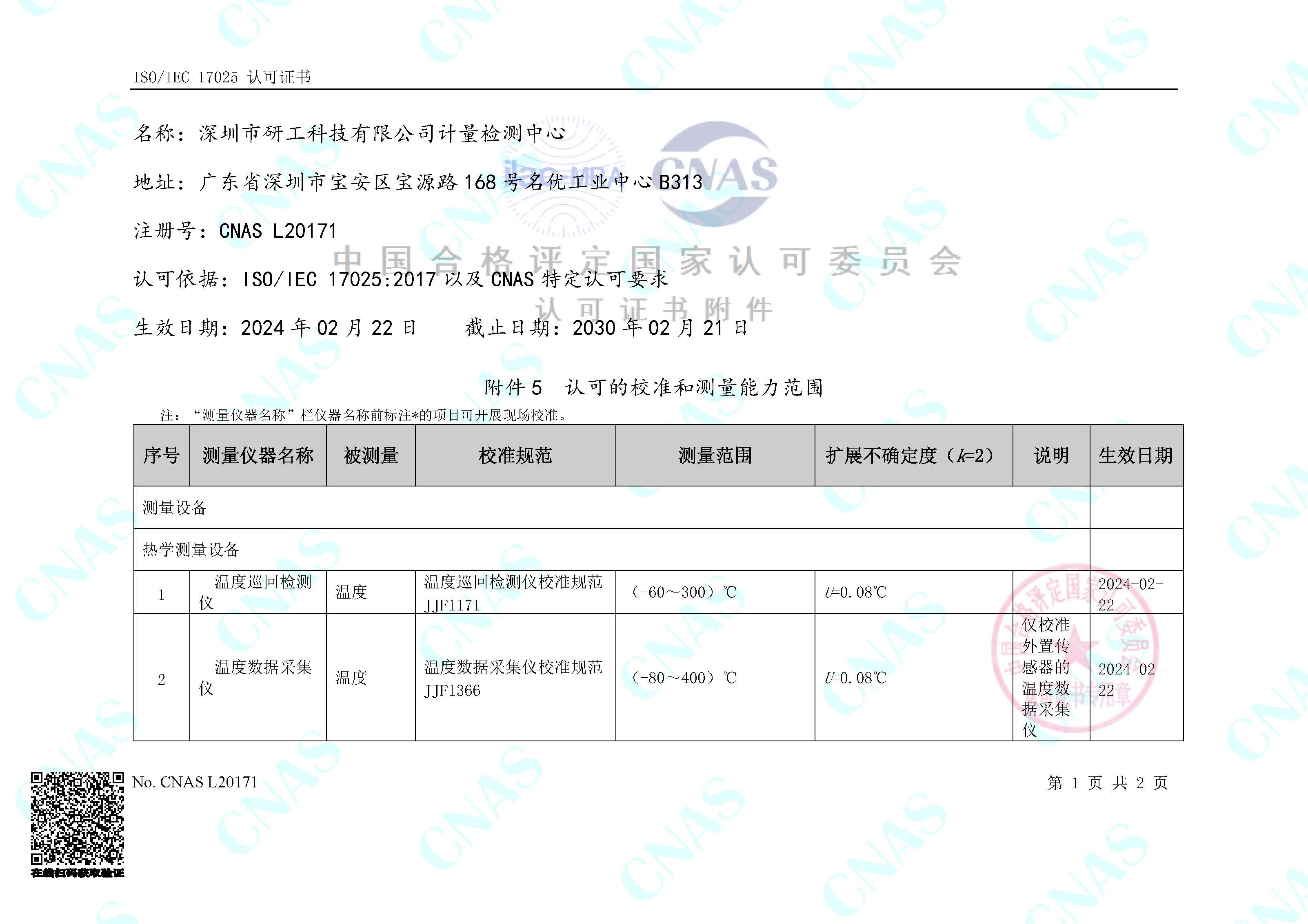 研工計量檢測中心獲得CNAS實驗室認可證書